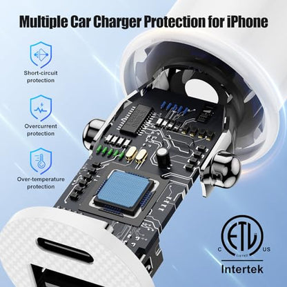 Rapid Car Charger for iPhone 15, 27W 2-Port USB C&A Car Charger with 20W Wall Charger, 2-Pack 6Ft USB-C to USB-C Cables, Fast Charging for iPhone 15/15 Plus/15 Pro/15 Pro Max/iPad Pro Air Mini White