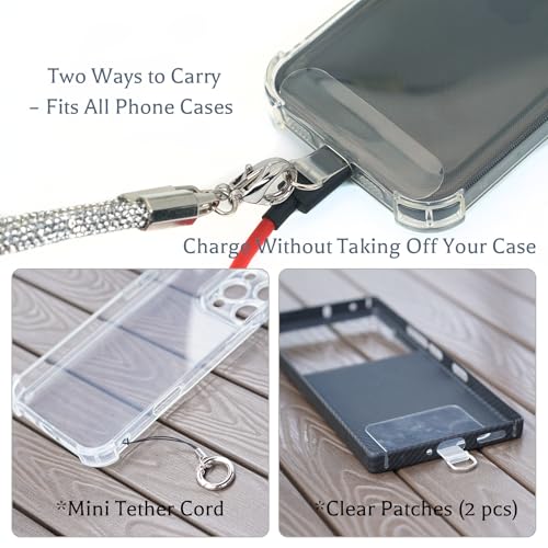 Clip and Go Strap for Phone with Wallet Crossbody, Bling Crystal Phone Strap Crossbody for Hands-Free Style - color: Silver White