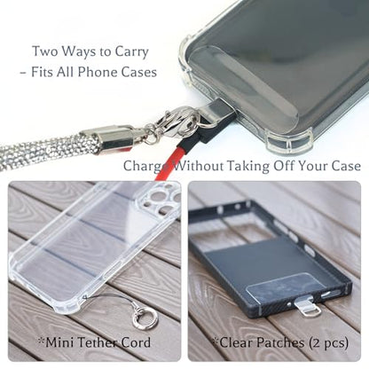Clip and Go Strap for Phone with Wallet Crossbody, Bling Crystal Phone Strap Crossbody for Hands-Free Style - color: Silver White