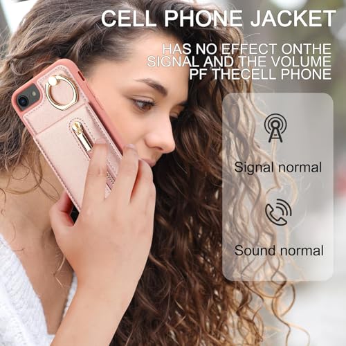 Crossbody Wallet Case for iPhone 7/8/SE 2020/SE 2022 with Lanyard Strap Card Slot Holder RFID Blocking Kickstand,Magnetic Flip Folio Zipper Purse Case, PU Leather Cover Handbag,Rose Gold - color: Rose Gold, size: iPhone 7/8/SE 2020/SE 2022(4.7")