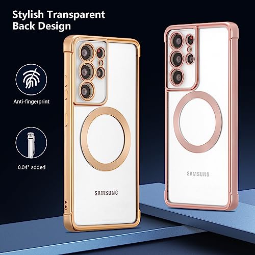 RALEAVO Magnetic Case for Samsung Galaxy S21 Ultra Clear Case Cover [Compatible with Magsafe & Military Grade Drop Protection] Transparent Shockproof Slim Plated Phone Case - Gold - color: Gold, size: S21 Ultra