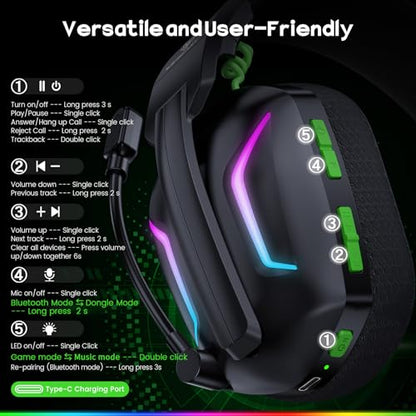 WESEARY Wireless Gaming Headset for PS5, PS4, PC, Switch| 20ms Low Latency - color: Aurora Black