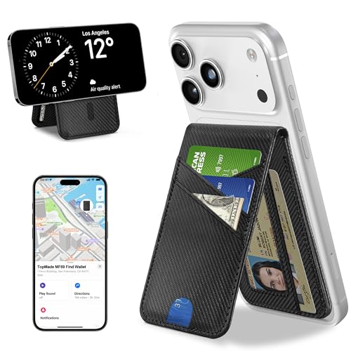 for Magsafe Wallet Stand Tracker (iOS Only) Magnetic Card Holder Finder - color: Carbon Fiber Find My