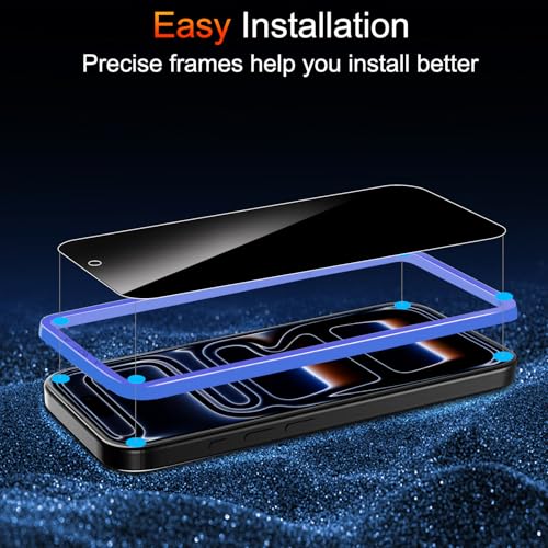 TZGZT Privacy Screen Protectors for iPhone 17 Pro Max, Tempered Glass, HD - color: iPhone 17 Pro Max-3Pack-Black