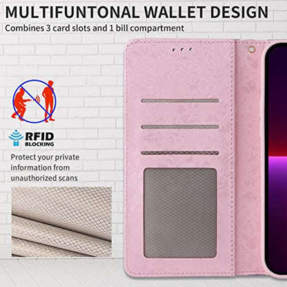 UEEBAI Wallet Case for iPhone 14 Pro, PU Leather Phone Cover Kickstand RFID Blocking Flip Case Card Slots Wrist Strap Relief Engraved Pattern Magnetic Closure Flower Folio Wallet, Vine - color: Vine, size: iPhone 14 Pro