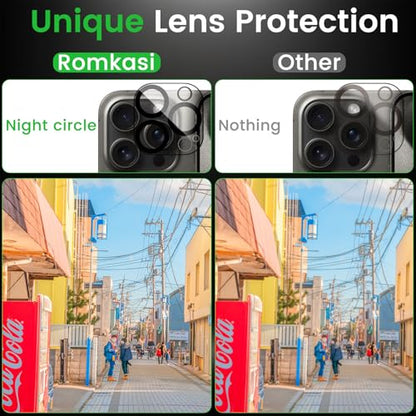 Romkasi 4 Pack Privacy Screen Protector for iPhone 15 Pro Max 6.7 Inch with 4 Pack Camera Lens Protector, Anti Spy Tempered Glass Film, Anti-Scratch, Touch Sensitive, Case Friendly - color: iPhone 15 Pro Max