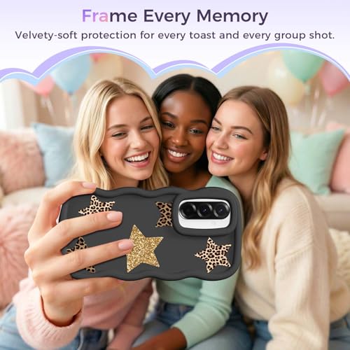 for Galaxy A36 Phone Case, Wavy Soft TPU, Black-Leopard Star | Wavy Frame Design, Soft Slim TPU, Full Camera Lens Protection, Shockproof Phone Cover - color: Black-Leopard Star, size: Samsung A36
