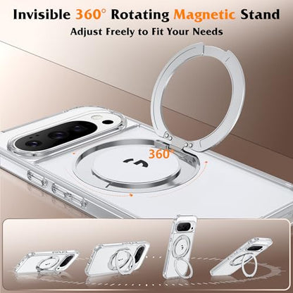 Compatible with Clear Google Pixel 10 Pro XL Case & Google Pixel 9 Pro XL Case 6.8'' with 360° Magnetic Ring Stand [Plating Phone Cases],Clear - color: Clear, size: Pixel 9 Pro XL & Pixel 10 Pro XL