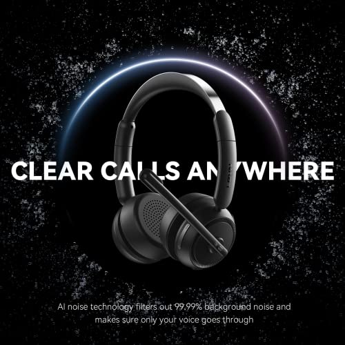 Wireless Headset with Mic for Work, Bluetooth Headset with Microphone (Noise Cancelling & Mute Button), Wireless Headphones with Mic for Work from Home/Office/PC/Call Center/Computer/Laptop/Teams/Zoom
