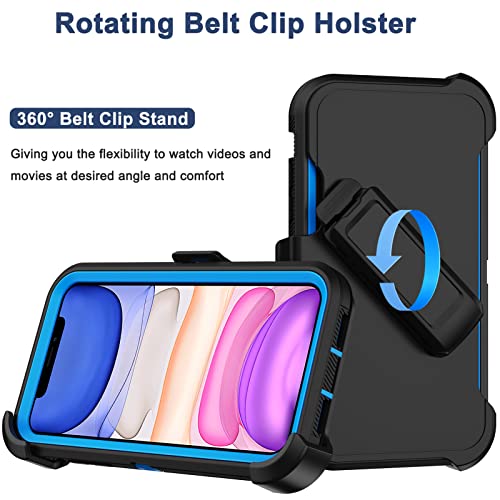 for iPhone 11 Case with Belt Clip Holster, 2 x Screen Protector, [Military Grade] Heavy Duty Full Body Shockproof Dust-Proof Drop Proof Rugged Protective Cover for Apple iPhone 11 (Black Blue B) - color: Black Blue B