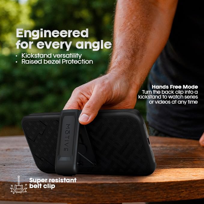 MOTIVE for Google Pixel 10 Pro XL Case with Belt Clip, Kickstand | 6.8" | Ranger v1 Series, Black, 360° rotating holster, open-top/open-bottom port access, textured grip, slim design, field-ready - size: Pixel 10 Pro XL