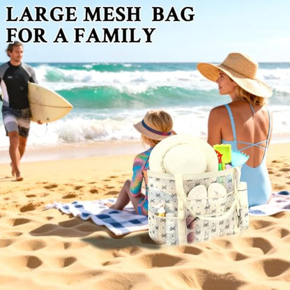 GYEUKHAM Mesh Beach Bag for Women, Sand-Resistant Pool Tote, 9 Pockets (1 Inner Zip), Foldable Family Travel Essentials - color: L-black Butterfly