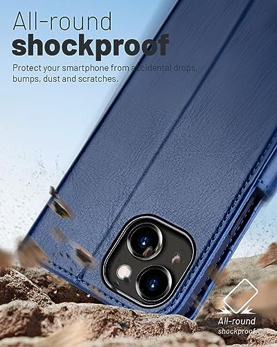 OCASE Compatible with iPhone 15 Wallet Case, PU Leather Flip Folio Case with Card Holders RFID Blocking Kickstand [Shockproof TPU Inner Shell] Phone Cover 6.1 Inch 2023, Blue - color: Blue