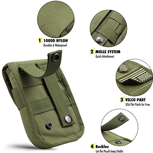 WYNEX Tactical Phone Pouch Molle, Phone Blet Holder Fit 4.0-6.7" Screen | Cellphone Holster with 2 compartmen & Card Organizer, Include Tactical Gear Clip, 1000D Nylon - color: Army Green