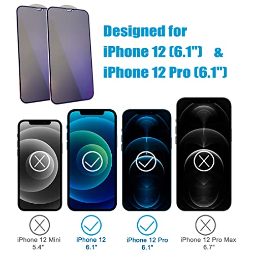 2 Pack Compatible with iPhone 12/iPhone 12 Pro Privacy Screen Protector, Anti-Spy Anti-Blue Light Eye Protection Tempered Glass Film, Scratch Resistant, Full Coverage, Case Friendly - size: for iPhone 12/12 Pro