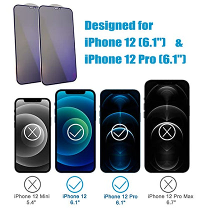 2 Pack Compatible with iPhone 12/iPhone 12 Pro Privacy Screen Protector, Anti-Spy Anti-Blue Light Eye Protection Tempered Glass Film, Scratch Resistant, Full Coverage, Case Friendly - size: for iPhone 12/12 Pro