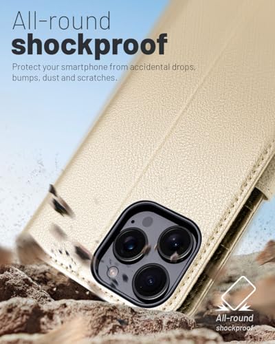 OCASE Compatible with iPhone 16 Pro Max Wallet Case, PU Leather Flip Folio Case with Card Holders RFID Blocking Kickstand [Shockproof TPU Inner Shell] Phone Cover 6.9 Inch 2024, Gold | Magnetic Flip Folio Cover with RFID Blocking, Card Holders, Shockproof