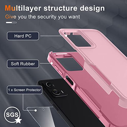 for Motorola Moto G Power 5G 2024 Case, Full Body Heavy Duty Rugged Shockproof Protective Phone Cover with Lanyard Strap, Tempered Glass Screen Protector,Cute Pink | with Tempered Glass Screen Protector+Lanyard Strap,Rugged Shockproof Protective Phone Cas