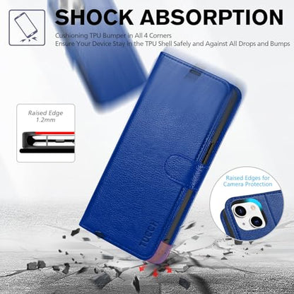 TUCCH Wallet Case for iPhone 14 (6.1") 2022, 4 Card Slots, Klein Blue | RFID Blocking, Viewing Stand, Shockproof TPU Shell, PU Leather, Magnetic Closure, Protective Folio Flip Cover - color: Klein Blue