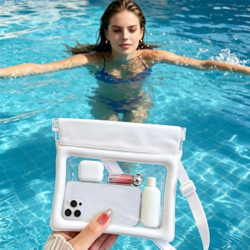 PVC Waterproof Shoulder Bag - Touchscreen Phone Case Pouch | | Clear Dry Bag with Adjustable Strap - Underwater Photography Ready - Portable Organizer for Phone, Lipstick, Earphone & Bea - color: White