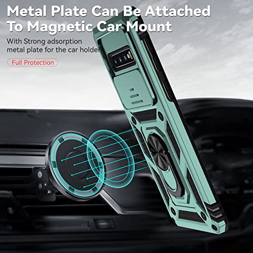 for Samsung Galaxy S10 Plus Case with Camera Lens Cover HD Screen Protector, Military-Grade Drop Tested Magnetic Ring Holder Kickstand Protective Phone Case for Samsung Galaxy S10+ Plus (Dark Green) - color: Dark Green with camera cover Military-Grade
