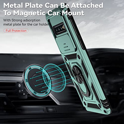 for Samsung Galaxy S10 Plus Case with Camera Lens Cover HD Screen Protector, Military-Grade Drop Tested Magnetic Ring Holder Kickstand Protective Phone Case for Samsung Galaxy S10+ Plus (Dark Green) - color: Dark Green with camera cover Military-Grade