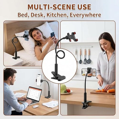 Gooseneck Phone Holder, 27.5" Flexible Phone Holder for Bed Desk, 360° Rotation Cell Phones Stand with Clamp, Heavy Duty Bracket for Bedside Living Room/Black - color: Black