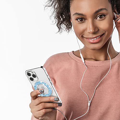 Magnetic Phone Ring Holder for magsafe, Glitter Magnetic Grip Compatible with iPhone 17 16 15 14 13 12 Pro max,Pro,Plus,Mini, Pixel 10 Series Mag Safe Accessories, Kickstand,Grey Blue - color: Glitter Grey Blue