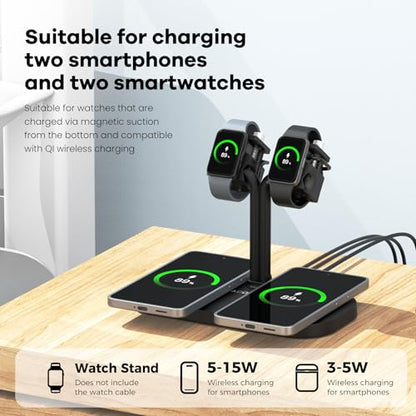 4-in-1 Dual iPhones Wireless Charging Dock and Dual iwatch Stand - color: A433SW-Black