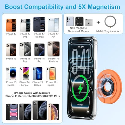 Magnetic Phone Ring Holder, 360° Rotation Foldable MagSafe Phone Grip Stand - color: orange