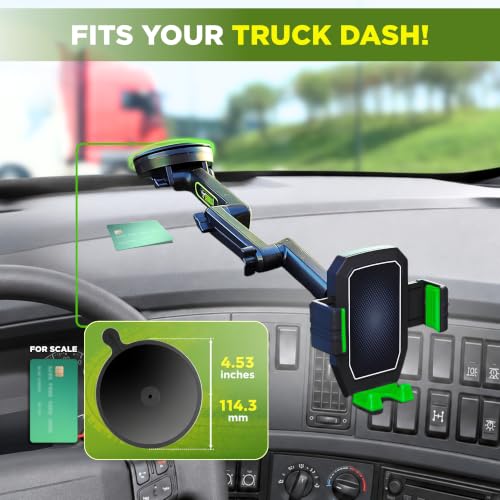 Truckules Truck Phone Mount, 16.9" Long Holder, Big Rig, Green - color: Green