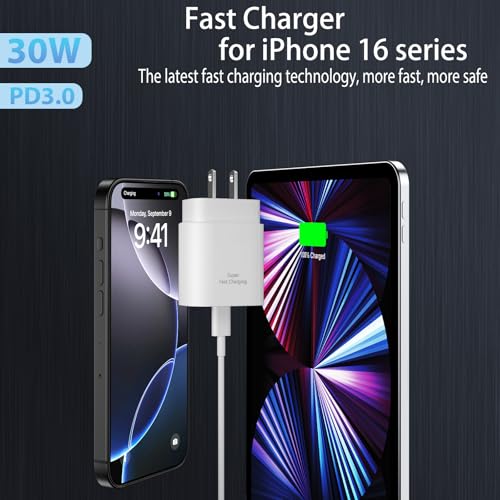 iPhone 17/16/15 Pro Max Charger Fast Charging PD 30W, 6 FT Cable - color: 30White, size: 6FT