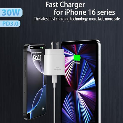 iPhone 17/16/15 Pro Max Charger Fast Charging PD 30W, 6 FT Cable - color: 30White, size: 6FT