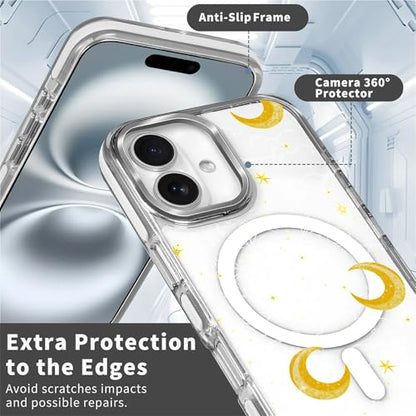 Magnetic Case for iPhone 14 iPhone 13 Design On Clear Base,Compatible with MagSafe,Slim Protective Soft TPU Bumper Phone Cover Women Girls Case Clear Celestial Moon Stars - color: Clear Celestial Moon Stars, size: iPhone 14 iPhone 13