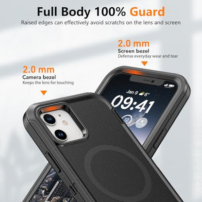 TUTUKII Magnetic for iPhone 12/12 Pro Case with Belt Clip Holster (Black) | MagSafe Compatible, Heavy-Duty Military-Grade Drop Protection, 3-Layer Rugged Shockproof Protective Cover 6.1-Inch - size: iPhone 12 &12 Pro 6.1"