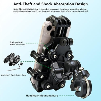 Motorcycle Phone Mount Holder, 8-Claw Anti-Shake Bike Phone Mount with Vibration Dampener,Fits 5.5-8.0" Phones for Motorcycle, Bicycle, Scooter, ATV