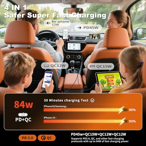 2 Pack 84W Retractable Car Charger, 4-in-1 Car Adapter USB C Fast Charging - size: 2 Pack