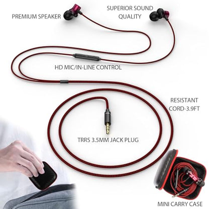 ASKUBSKU Wired Headphones Earbud for School Laptop PC Chromebook, Black Red