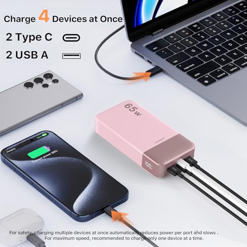 JUOVI Power Bank 65W 20000mAh Laptop Portable Charger - color: Pink