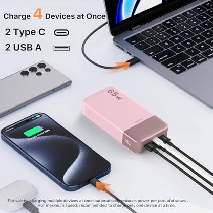 JUOVI Power Bank 65W 20000mAh Laptop Portable Charger - color: Pink