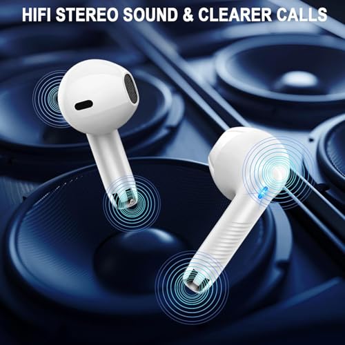 Wireless Bluetooth 5.4 Earbuds, LED Power Display Headphones, 6D Stereo - color: Creamy White