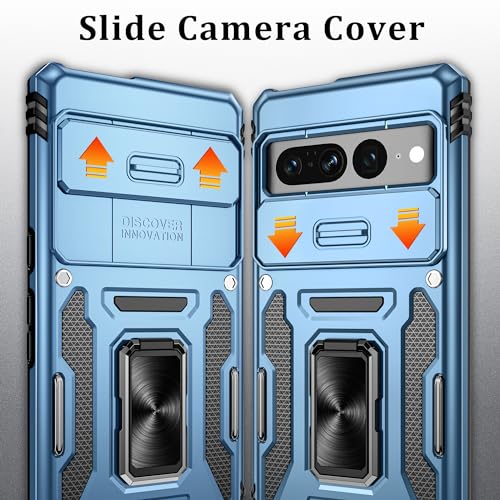 Gritup Pixel 7 Pro Case, Light Blue, Shockproof Phone Case with Slide Camera Cover, Magnetic Kickstand, Compatible with Google 7 Pro (6.7 inch) - color: Light Blue, size: Pixel 7 Pro（6.7Inches)
