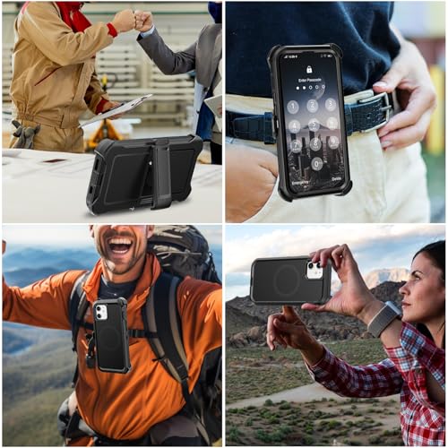 TUTUKII Magnetic for iPhone 12/12 Pro Case with Belt Clip Holster (Black) | MagSafe Compatible, Heavy-Duty Military-Grade Drop Protection, 3-Layer Rugged Shockproof Protective Cover 6.1-Inch - size: iPhone 12 &12 Pro 6.1"