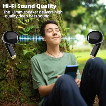 Promise Wireless Earbuds with TikTok Remote Control, Bluetooth 5.3 Earphones with 40Hrs Playtime, ENC Clear Call Mic (Not ANC)13mm Deep Bass, Smart Headphones for iPhone Laptop Computer Sports(black) - color: Black