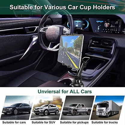 Car Cup Holder Tablet Mount for 4-13" iPad & Phone, Universal Truck Cup Tablet Mount with Adjustable Arm for iPad Pro 12.9 9.7 Air Mini, Samsung Galaxy Fold 4 3, Kindle Fire HD, iPhone etc