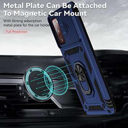 for Samsung Galaxy S20 FE 5G Case with Camera Lens Cover HD Screen Protector, Military-Grade Drop Tested Magnetic Ring Holder Kickstand Protective Phone Case for Samsung Galaxy S20 FE 5G (Navy Blue) - color: Navy Blue with camera cover Military-Grade 2nd