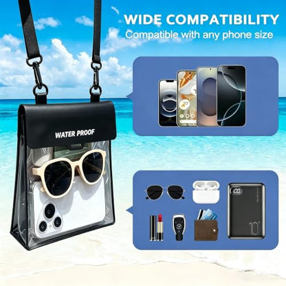 Large Waterproof Phone Pouch,[with Sealing Strip] IPX8 Waterproof Pouch for Kayak Beach Cruise Travel Essentials,Cell Phone Dry Bag for iPhone 17 16 15 Pro Max Samsung S26 S25 Ultra All Device(Black) - color: Black