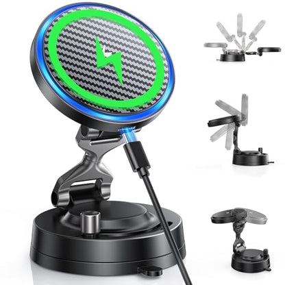 Upgraded 15W Magnetic Car Charger, Dashboard Phone Holders for iPhone 12-17