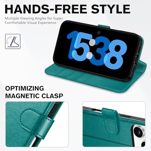 TUCCH Wallet Case for iPhone 17 Pro (6.3") 2025, 4 Card Slots, Cyan | RFID Blocking, Viewing Stand, Shockproof TPU Shell, PU Leather, Magnetic Closure, Protective Folio Flip Cover - color: Textured Cyan