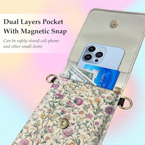 Small Crossbody Bags for Women Touchscreen Cell Phone Bag Cross Body Purses with Adjustable Strap,Gifts for Teenage Girls-Floral Pattern